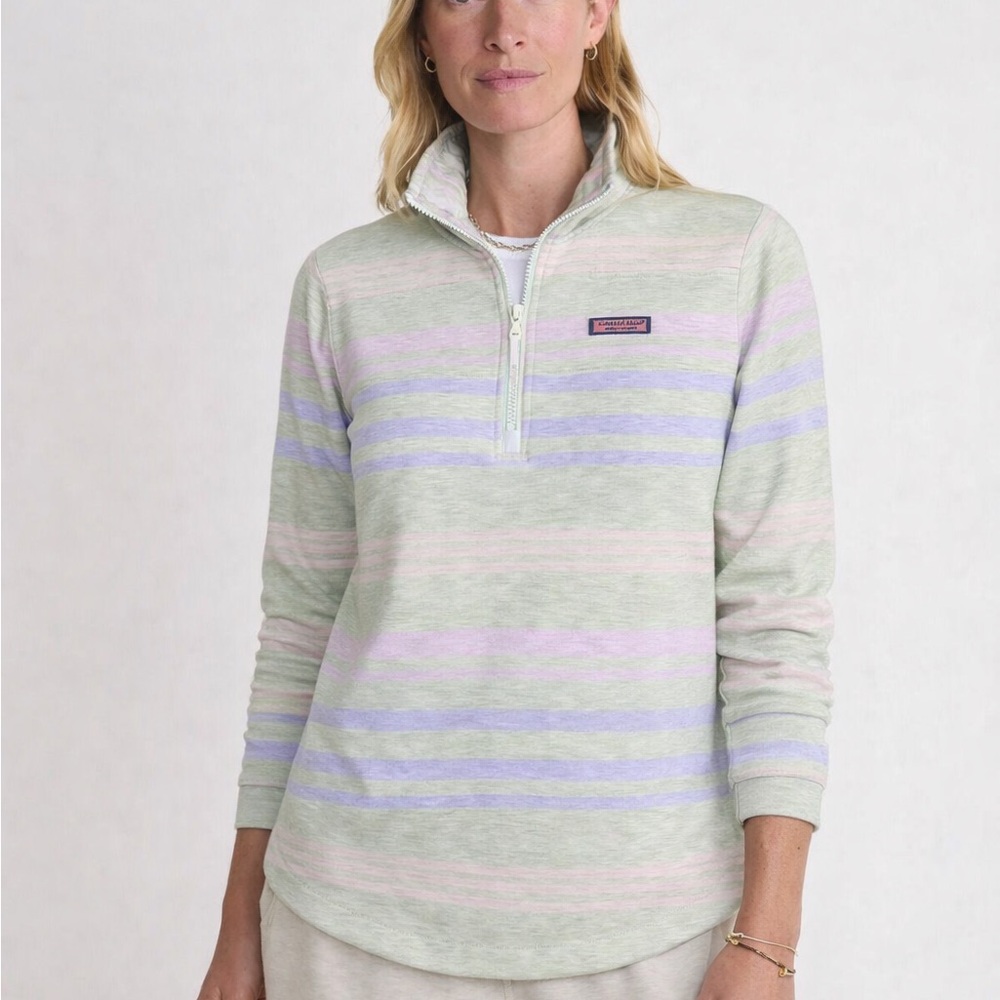 Vineyard Vines purple pink oatmeal Striped Quarter-Zip Hoodie  XL The Shep